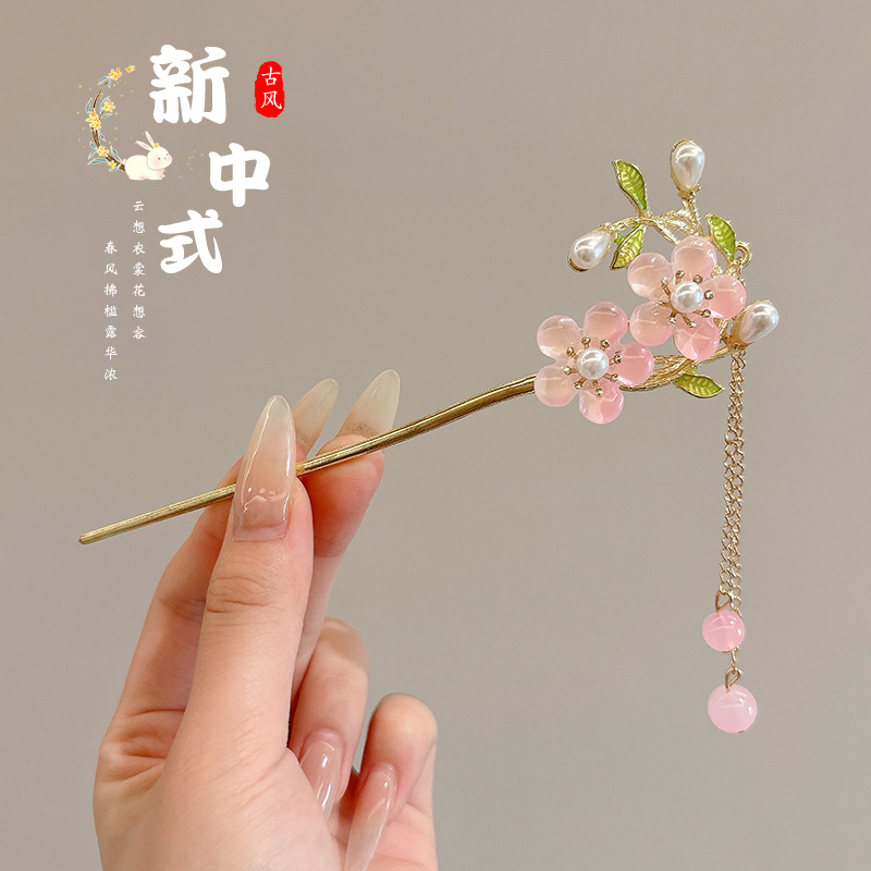 20 ¿ horquilla rosa de doble polen con borlas - dorada