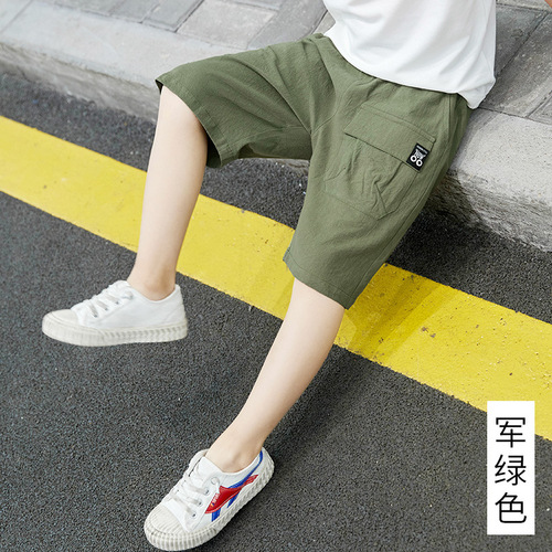 Children's Summer Shorts for Boys, Outwear Pants, Korean Style, for Middle and Big Kids, Loose and Thin, Summer Sports Five-Finger Casual Pants