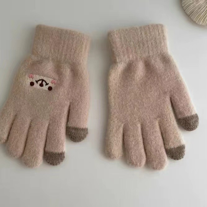 Guantes de peluche de otoño y invierno damas guantes de punto de peluche caliente antifría engrosado guantes lindos de dibujos animados al por mayor
