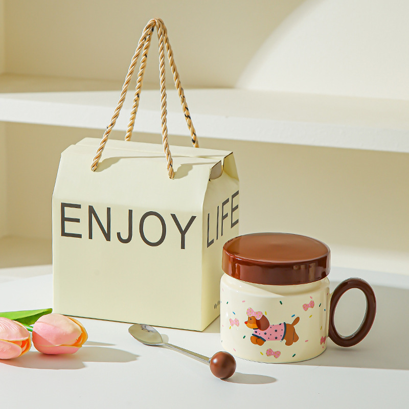 Taza de perro salchicha para chicas lindas tazas de agua caseras nuevas tazas de café de desayuno tazas de cerámica de café pareja