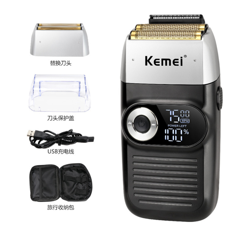KEMEI (Kemei) KM-2026 Military-Grade High-Capacity Lithium Battery LCD Display Dual-Function Stainless Steel Blade Shaver