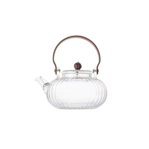 Heat-resistant glass teapot, wood-fired tea brewing with a thickened glass bubble tea pot, home use high borosilicate glass tea pot with a wooden handle