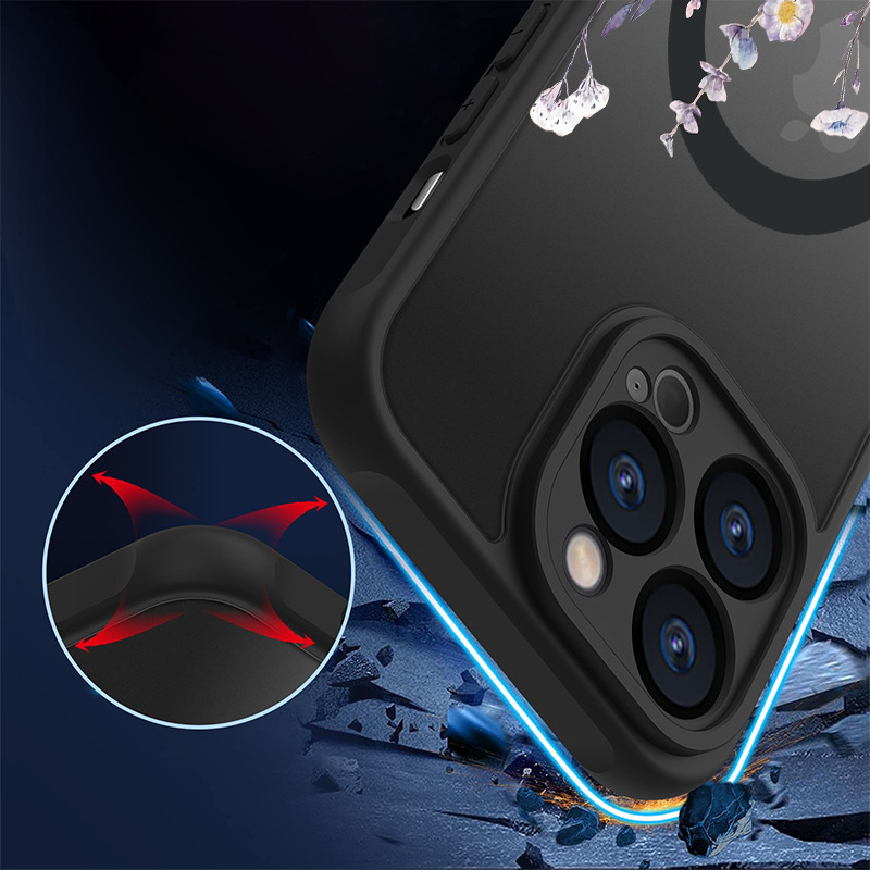 Applicable to Aple 16promax mobile phone case magnetic flower iphone15 all inclusive 14p frosted protective cover_voghion.com