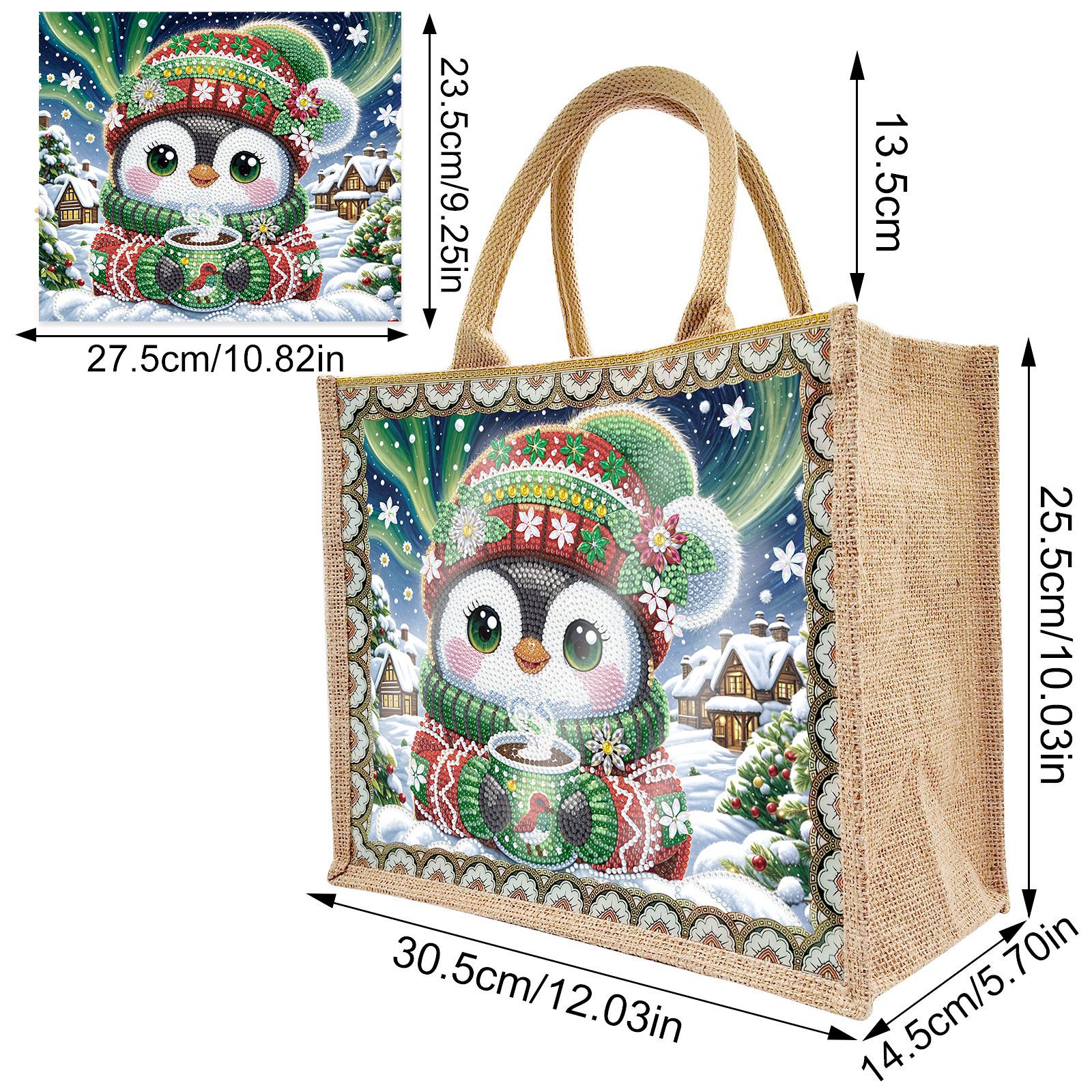 Pintura de diamantes DIY periferia pintura de diamantes bolsa de lino bolsas de caricatura ecológicas reemplazables fondo al por mayor