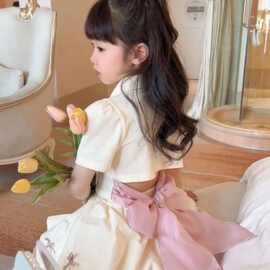 女童套装夏装2024夏季新款儿童洋气卡通T恤小女孩连衣裙两件套