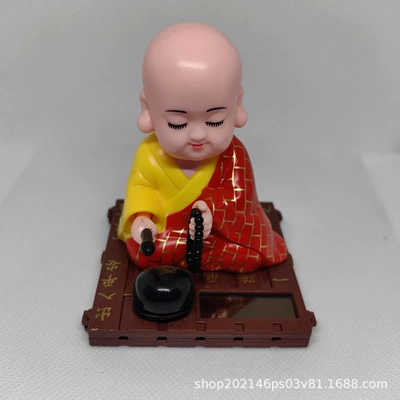 Car ornaments Shaking Head God of Wealth Car - solar-wood-fish-monk-red