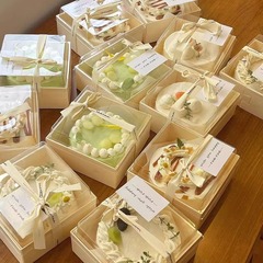 Square wooden sandwich cake box 4-inch cake box for sliced cake, cream cake roll, milk foam desserts, pastries, transparent