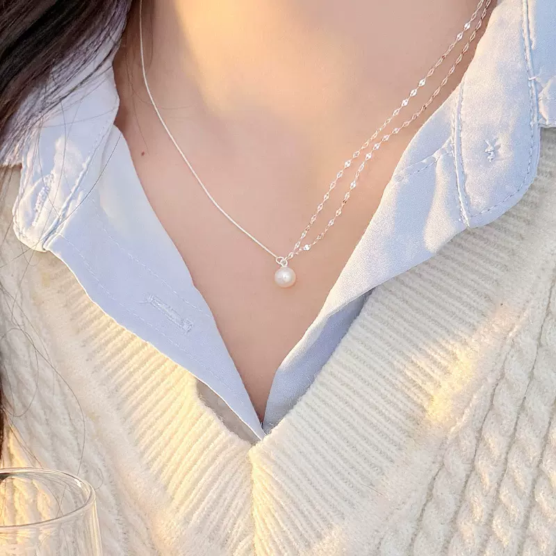 榕树下S925银ins风拼接天然珍珠项链女款爆款轻奢百搭小众锁骨链