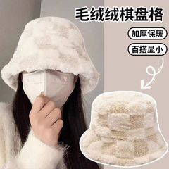 漁師帽 レディース 秋冬 ブラウン チェック柄 ファー付き バケットハット メンズ 日本風 ラムウール 耳当て付き