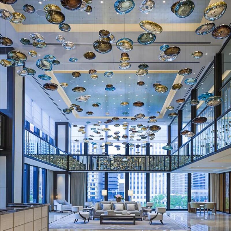 Hotel Lobby Glass Chandelier Hotel Apartment Corridor Aisle Designer Spherical Hanging Lava Lamp Decorative Lighting