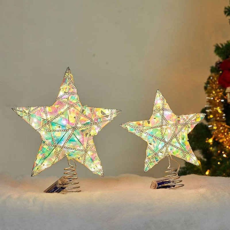 Decoración de estrella de techo de base dura navideña dedicada transfronteriza estrella de cinco puntas tridimensional brillo de hierro forjado suministros navideños de cinco estrellas