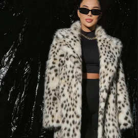 Chic Leopard Print Faux Fur Coat for Women潮流豹纹仿皮草外套