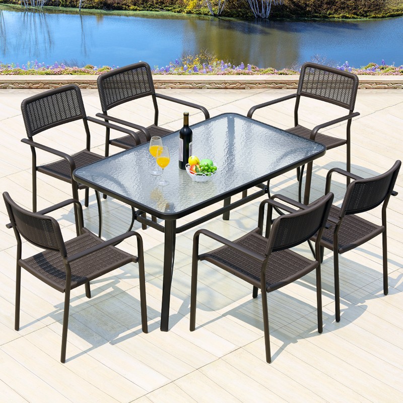 Outdoor rattan table and chairs courtyard leisure dining chair cafe office chair waterproof open-air outdoor garden balcony rattan chair