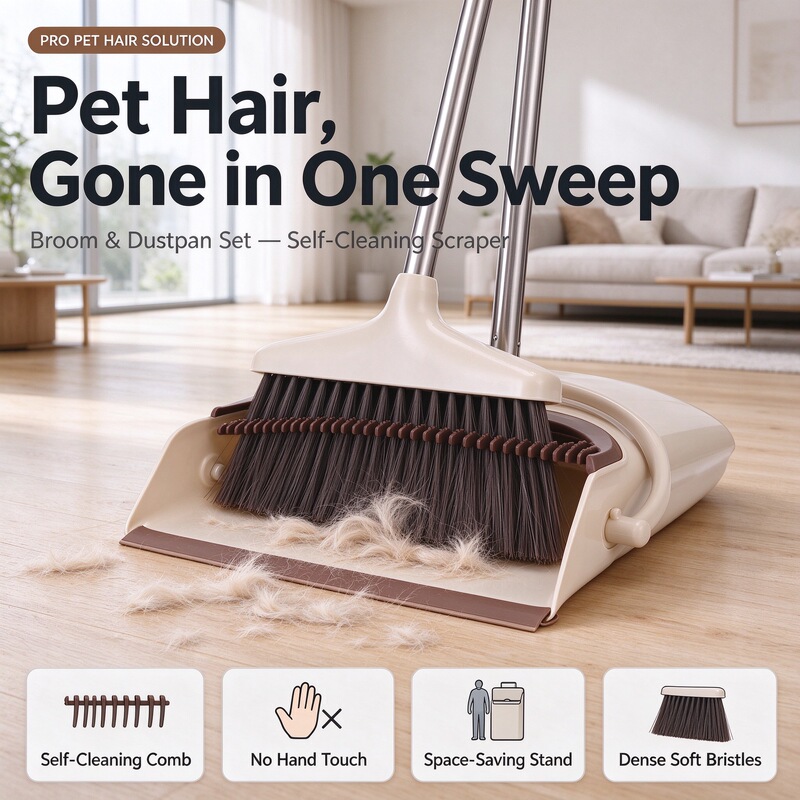 Broom and Dustpan Set for Home Use, Extra-Long Handle Upright Broom and Dustpan Set for Household Kitchen and Outdoor Floor Use Broom and Dustpan Set for Home Use, Extra-Long Handle Upright Broom and Dustpan Set for Household Kitchen and Outdoor Floor Use