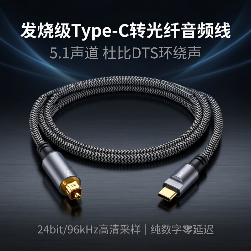 Cross-Border Type-C to Fiber Optic Digital Audio Cable 96K High-Definition Fiber Optic Square Connector Suitable for Android and Huawei Phones
