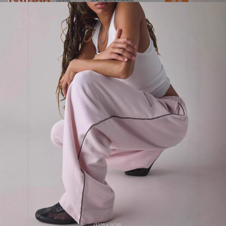 M6067 Cross-Border European and American Embroidered Loose Fashion Casual Temperament Commuter Style Trendy Versatile Straight-Leg Long Pants Sports