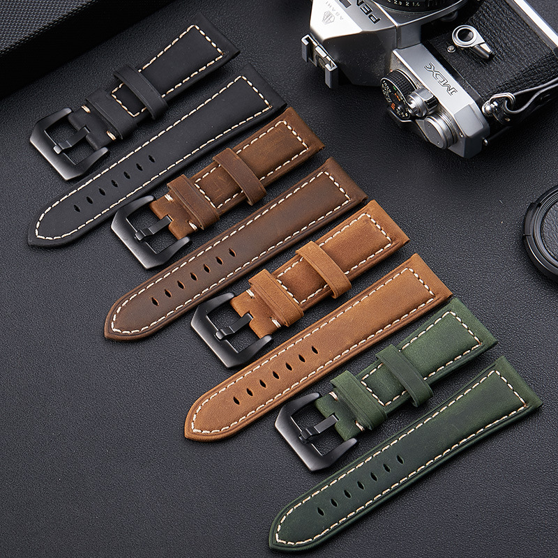Spot Explosions Genuine Leather Strap Crazy Horse Frosted Cowhide Top Layer Sports Men's Rugged Peina Watch Strap 20-26mm
