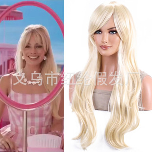 Cross-border new movie Barbie Barbie light golden cosplay wig Golden micro-curly long hair wavy wig