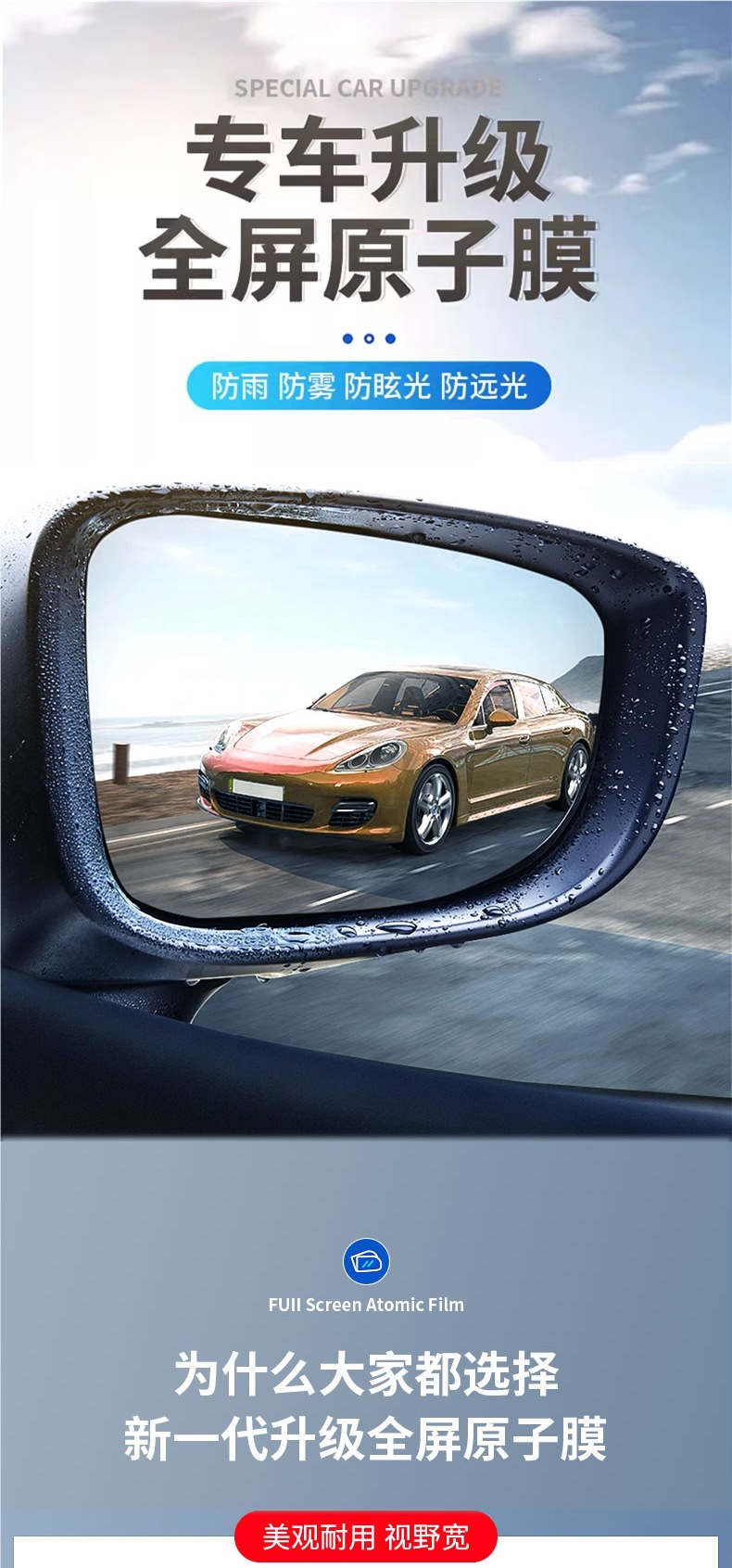 Rearview mirror rainproof film, anti-fog film for reversing mirrors, reflective car accessory, waterproof and rainproof glass for rainy days