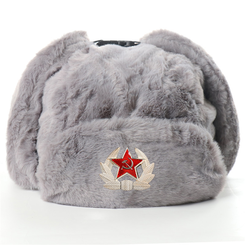 Soviet Badge Lei Feng Hat Men's and Women's Imitation Rabbit Fur Outdoor Hat Ear Protection Russian Full Hair Warm Hat Cold-Proof Northeast Hat Soviet Badge Lei Feng Hat Men's and Women's Imitation Rabbit Fur Outdoor Hat Ear Protection Russian Full Hair Warm Hat Cold-Proof Northeast Hat