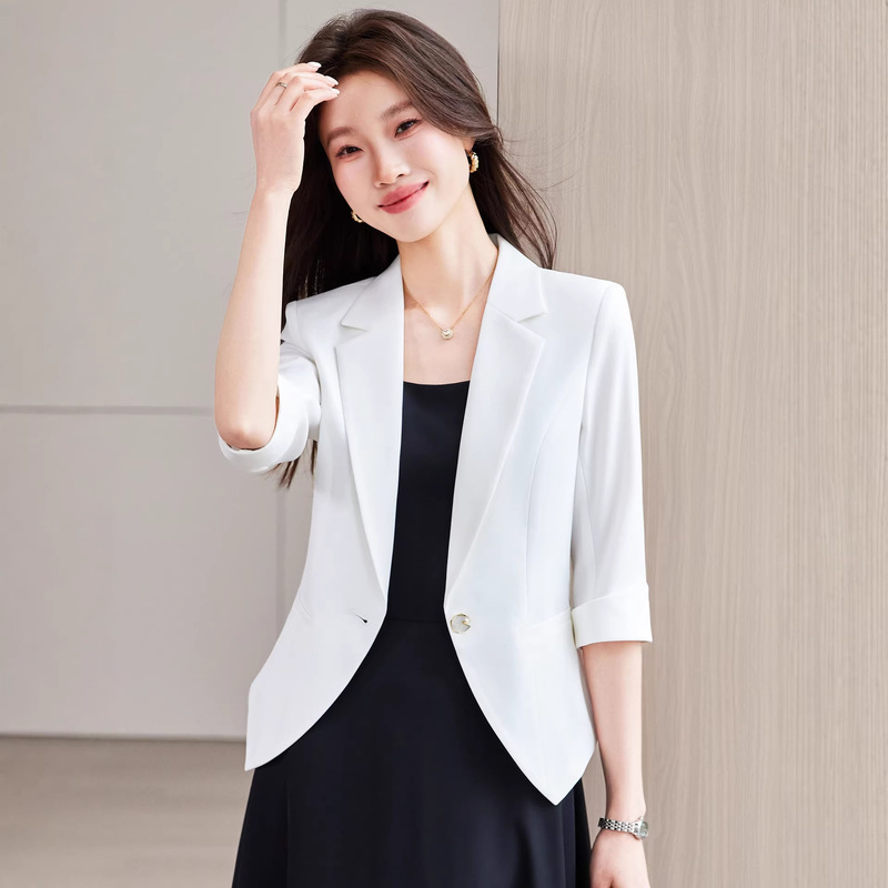 Women's Mid-Sleeve Blazer 2026 New Summer Thin Slim-Fit Elegant Casual Short Suit Jacket for Petite Figures Women's Mid-Sleeve Blazer 2026 New Summer Thin Slim-Fit Elegant Casual Short Suit Jacket for Petite Figures