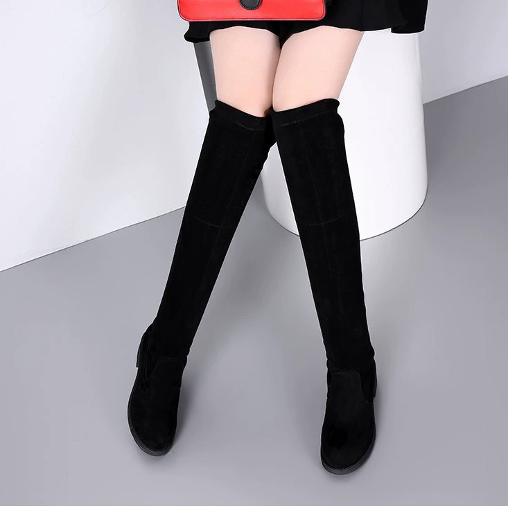 Демисезонные комфортные эластичные высокие ботинки, корейский стиль, облегающий крой