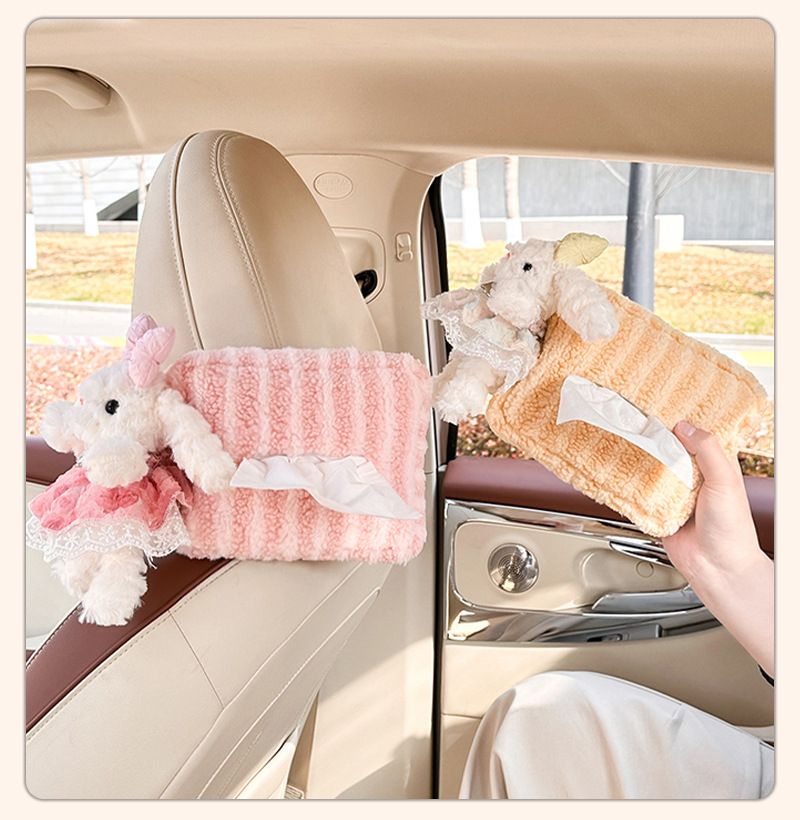 Blue Rain Cute Plush Car Tissue Box Cartoon Car Tissue Holder Plush Doll Car Tissue Bag Hanging Type