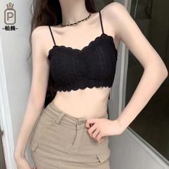 Summer French lace camisole top for women, outerwear, strapless, with built-in cups, sexy base layer, under clothing, beautiful back cover, halter bra.