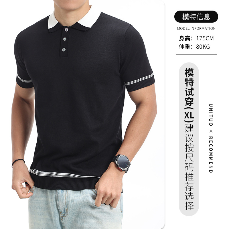 Nuevo polo de hielo de punto para hombres, camiseta de manga corta, vieja camiseta de negocios de alto nivel, camiseta de concha casuales para hombres