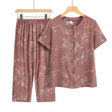 夏季套装老太太短袖妈妈新款中老年女衣服奶奶绵绸两件套老人上衣