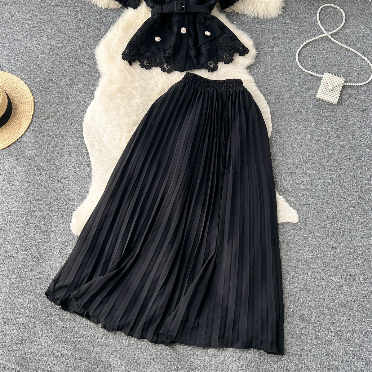 Damen Zweiteiliges Set Aus Kurzarmbluse Und Plisseerock Für Den Sommer_voghion.com