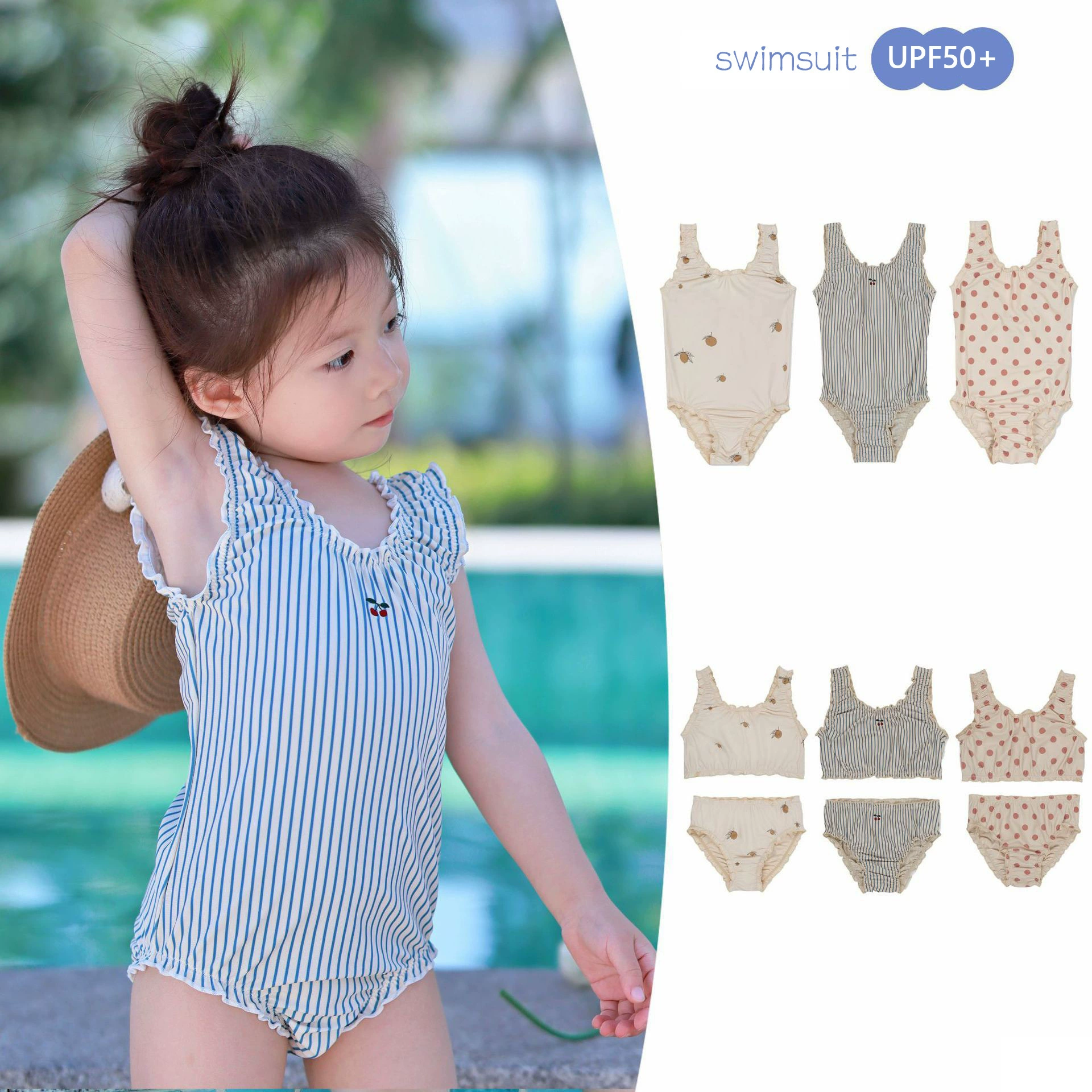 Детский разделенный антихлоровый купальник для девочек, защита от солнца, быстросохнущий детский милый цельный купальник, купальник-бикини