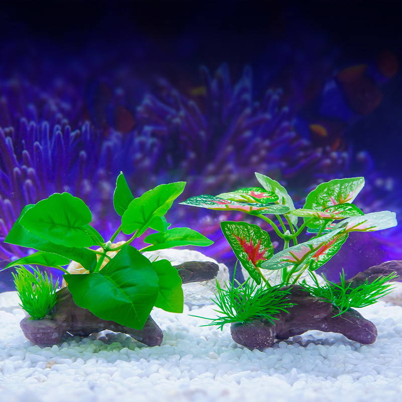 Suministro de nuevos adornos de simulación transfronterizos, decoración de plantas verdes de acuario, hojas de pez betta, madera sumergidas, plantas de paisajismo de peceras