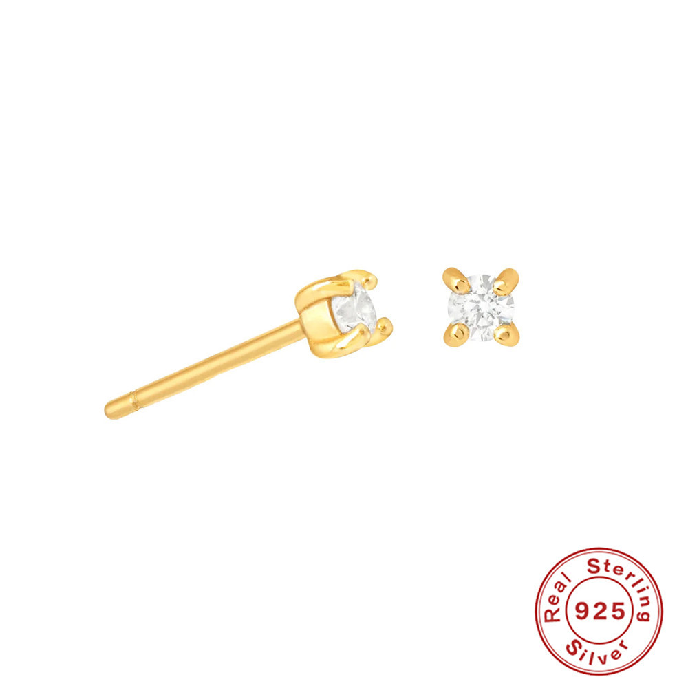 Style Simple Rond Argent Sterling Incruster Zircon Boucles D'oreilles 1 Paire display picture 2