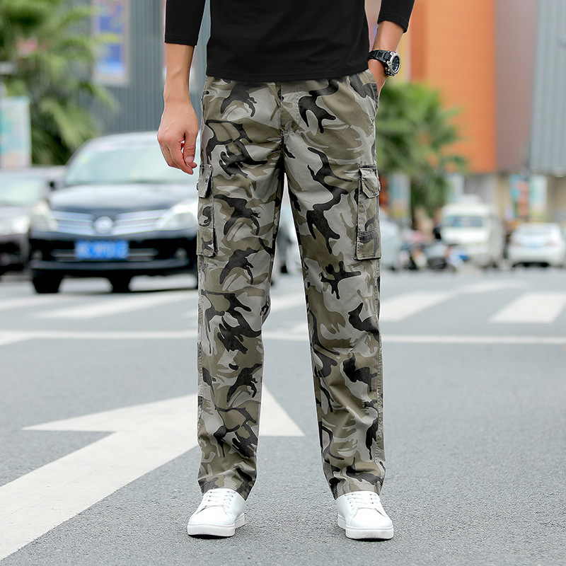 Direct Supply Amazon spring and autumn overalls casual pants men's camouflage thin Korean style loose washed multi-pocket pants wholesale
