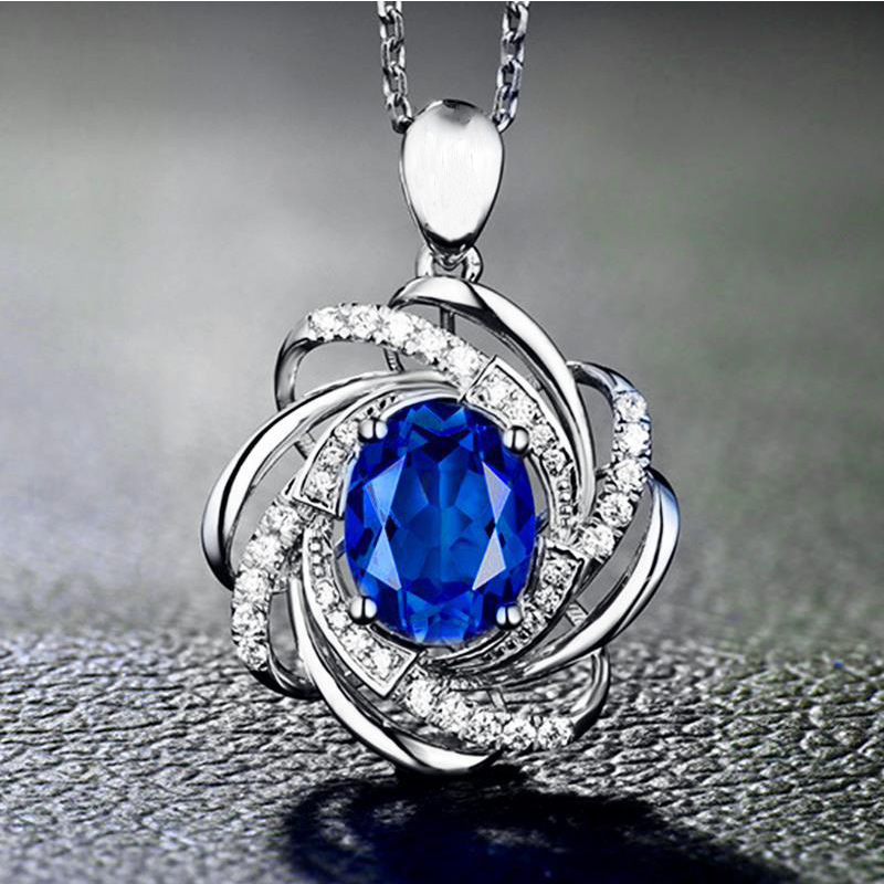 Cross-border jewelry pendant necklace wholesale female niche design European and American fashion flower sapphire clavicle chain accessories