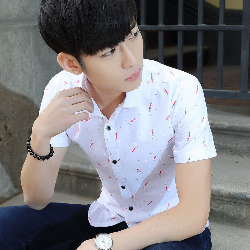 Summer Short-sleeved Shirt Men's Casual Korean Style Fashionable New Slim-fit Clothes Men's Printed Shirt Top Shirt