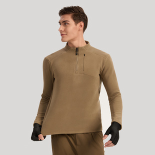 Outdoor Thermal Tops for Men, Zippered Thermal Long-Sleeved Sweatshirts, Half-Grain Velvet T-Shirts, Winter, Autumn and Winter Clothes, Skin-Friendly