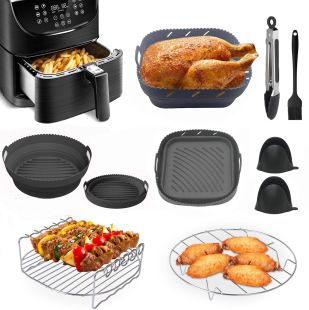 Air Fryer Accessories Double-Layer Stainless Steel Grill Rack 3-Prong Rack Grill Mesh Rack Silicone Baking Tray
