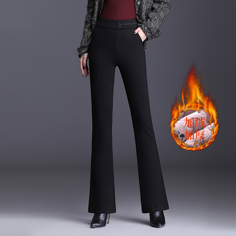外穿棉裤女高腰冬季新款加绒加厚2025新款蚕丝棉直筒微喇叭长裤子