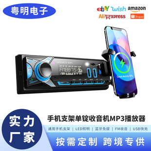 Car Mp3 Player Bluetooth Led Light Dual USB Fast Charging App Remote Control Radio with Mobile Phone Holder Single Ingot Machine