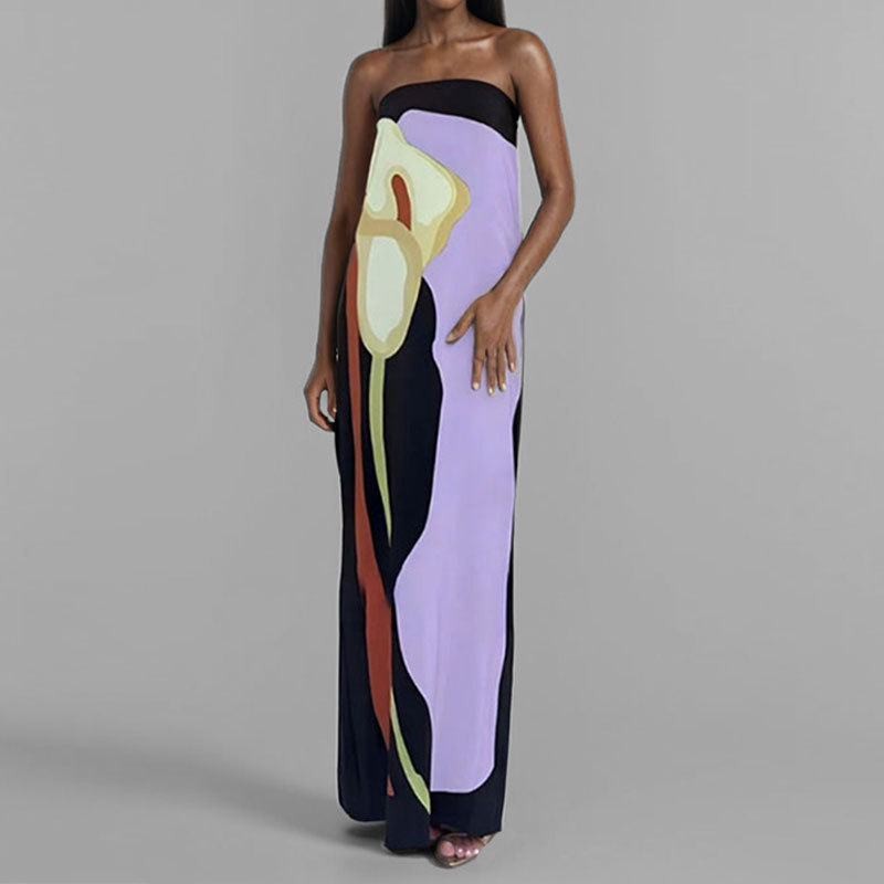Strapless Neckline Wholesale Women's Tropical Backless Printing Holiday Strapless Sleeveless One-Step Skirt