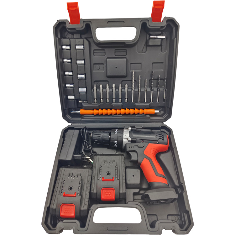 21v, dos eléctricos y un traje de carga, negro y rojo