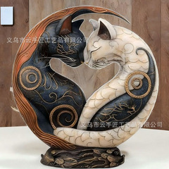 跨境新品Black and White Cat Yin Yang Art Desk Decor桌面装饰