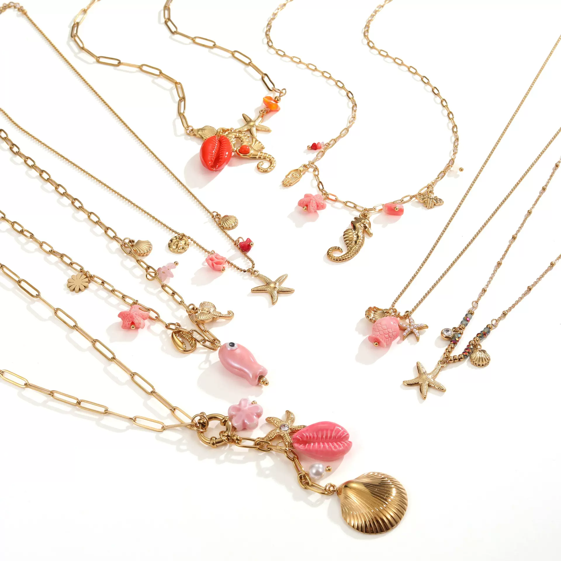 欧美跨境度假风海洋系列吊坠不锈钢项链可爱设计感锁骨链项链批发