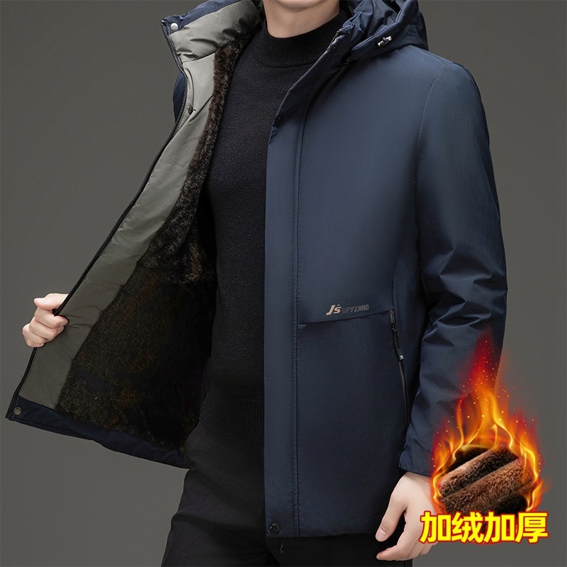 Ropa de invierno de algodón de gran tamaño para hombres de negocios ocio algodón sombrero desmontable chaqueta de algodón caliente a prueba de viento con chaqueta de lana gruesa image 3