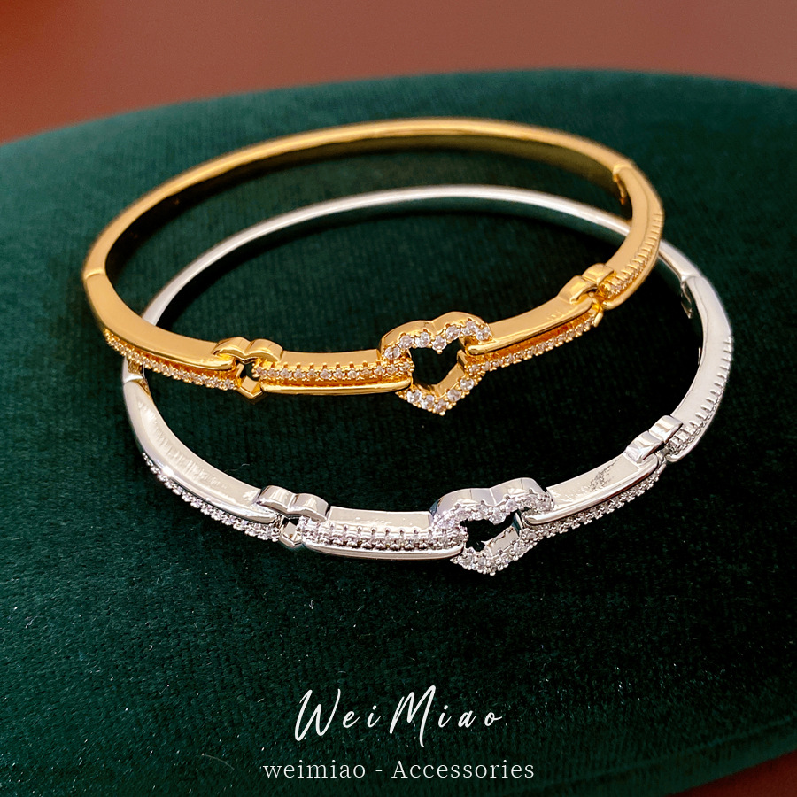 18k oro real electronite de diamante hueco amor pulsera de fijación pulsera de estilo frío personalidad joyas de nicho lujosas