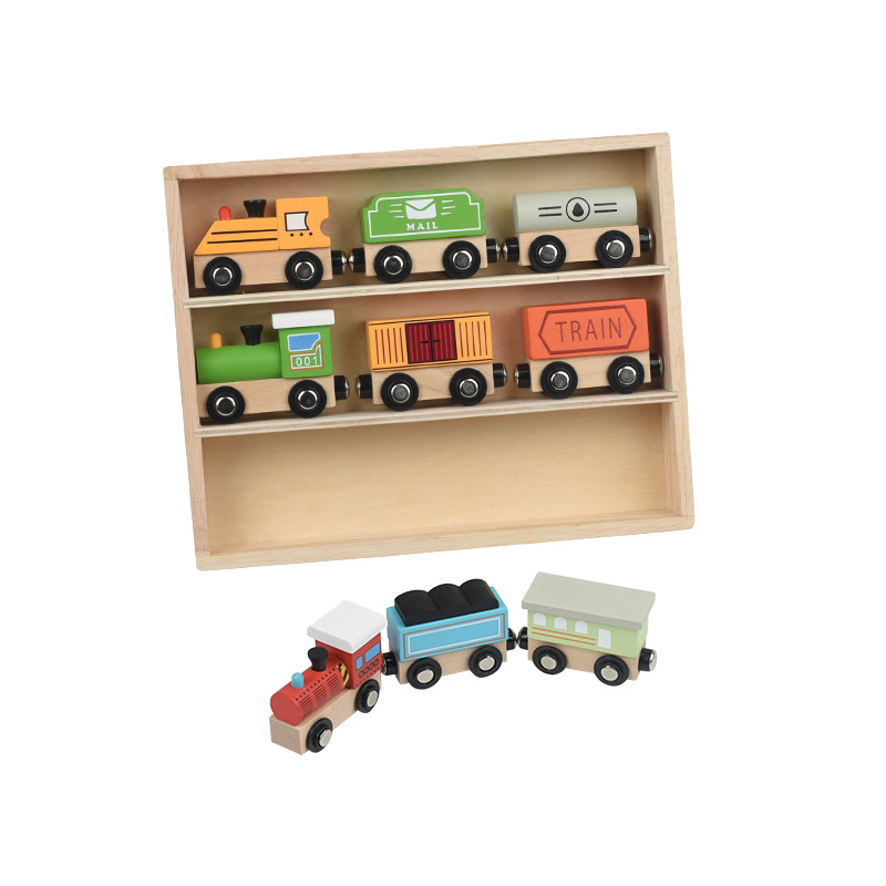 Juego de tren de succión magnética de caja de madera divertida para niños de madera