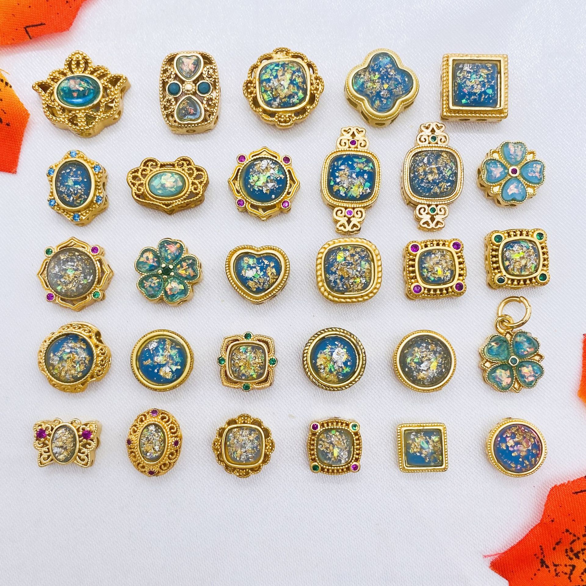 古法沙金镶嵌澳宝戒面隔珠金箔散珠 diy串珠手链项链饰品配件材料