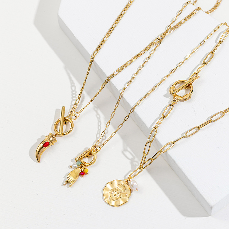 Fashion Geometric Hand Heart Shape Stainless Steel Plating Artificial Pearls Necklace